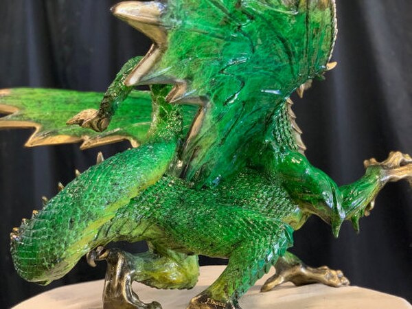 Bronze Dragon Sculpture Green Back View Grand Large Statue Lime